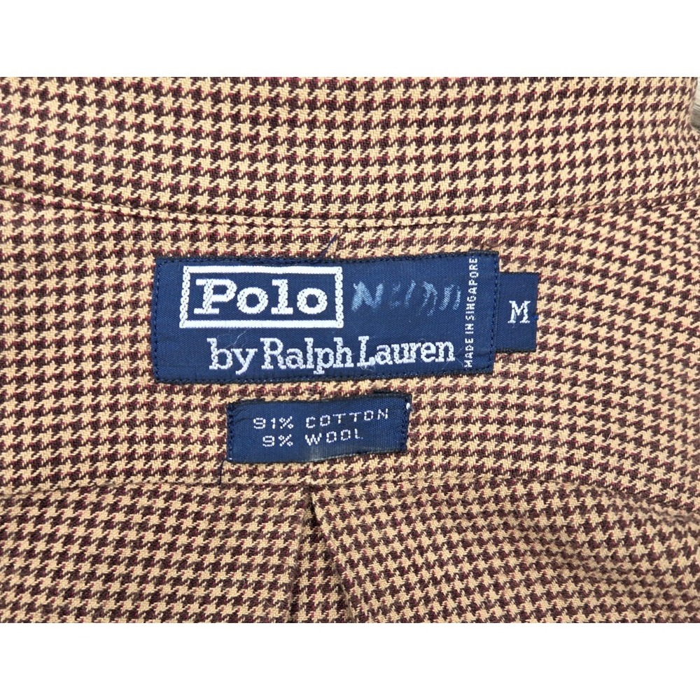 VTG- Polo Ralph Lauren Shirt Men M Flannel Houndstooth, Singapore, Brown Tan
